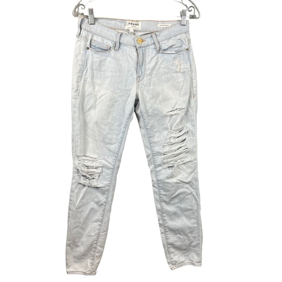 Frame Denim Le Skinny de Jeanne Light Blue Ultra Distressed Jeans Size 28 - Picture 1 of 9